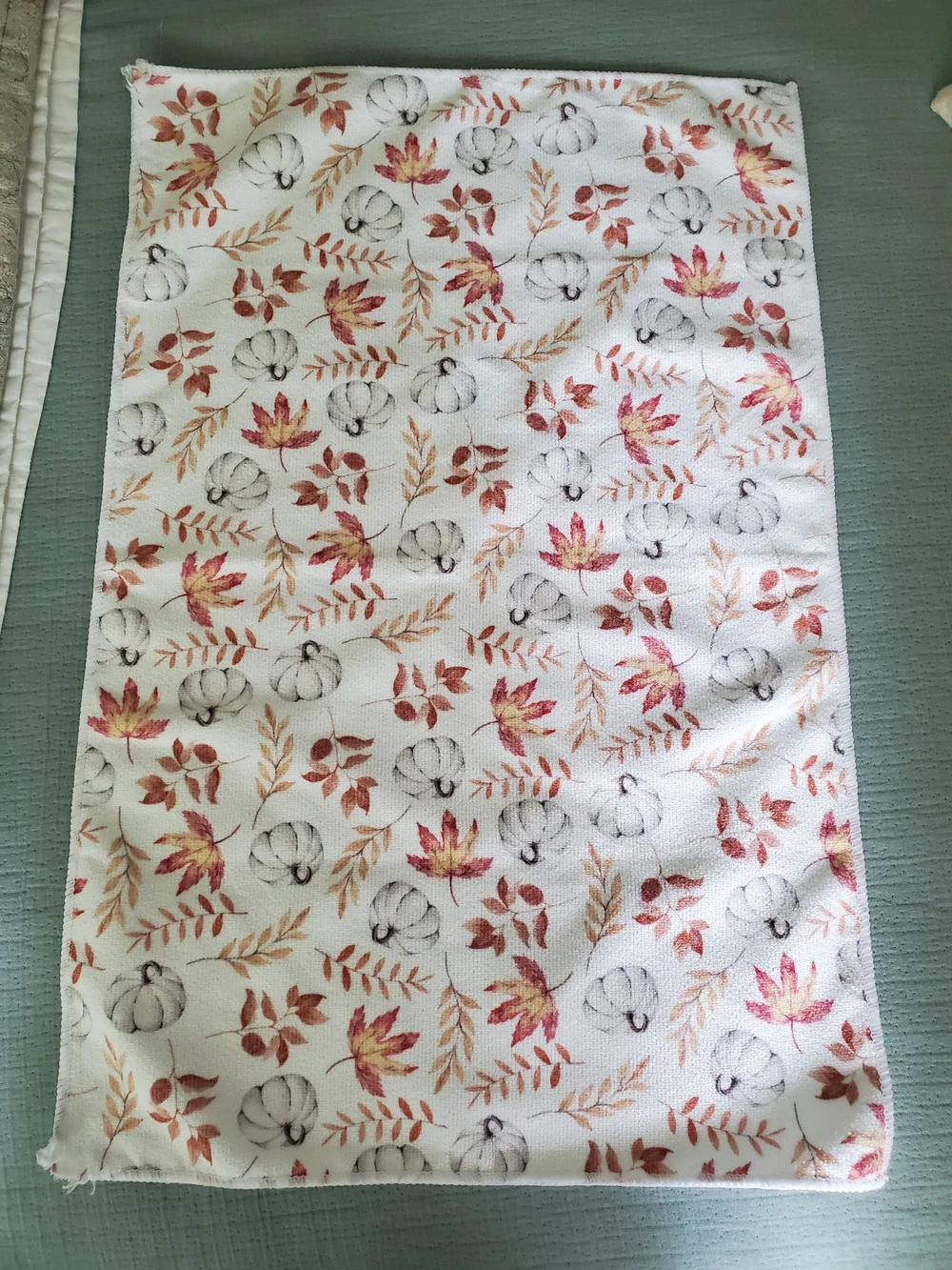 Autumn Pumpkin & Leaf Print Microfiber Kitchen Towel Set Of 2 - White & Orange